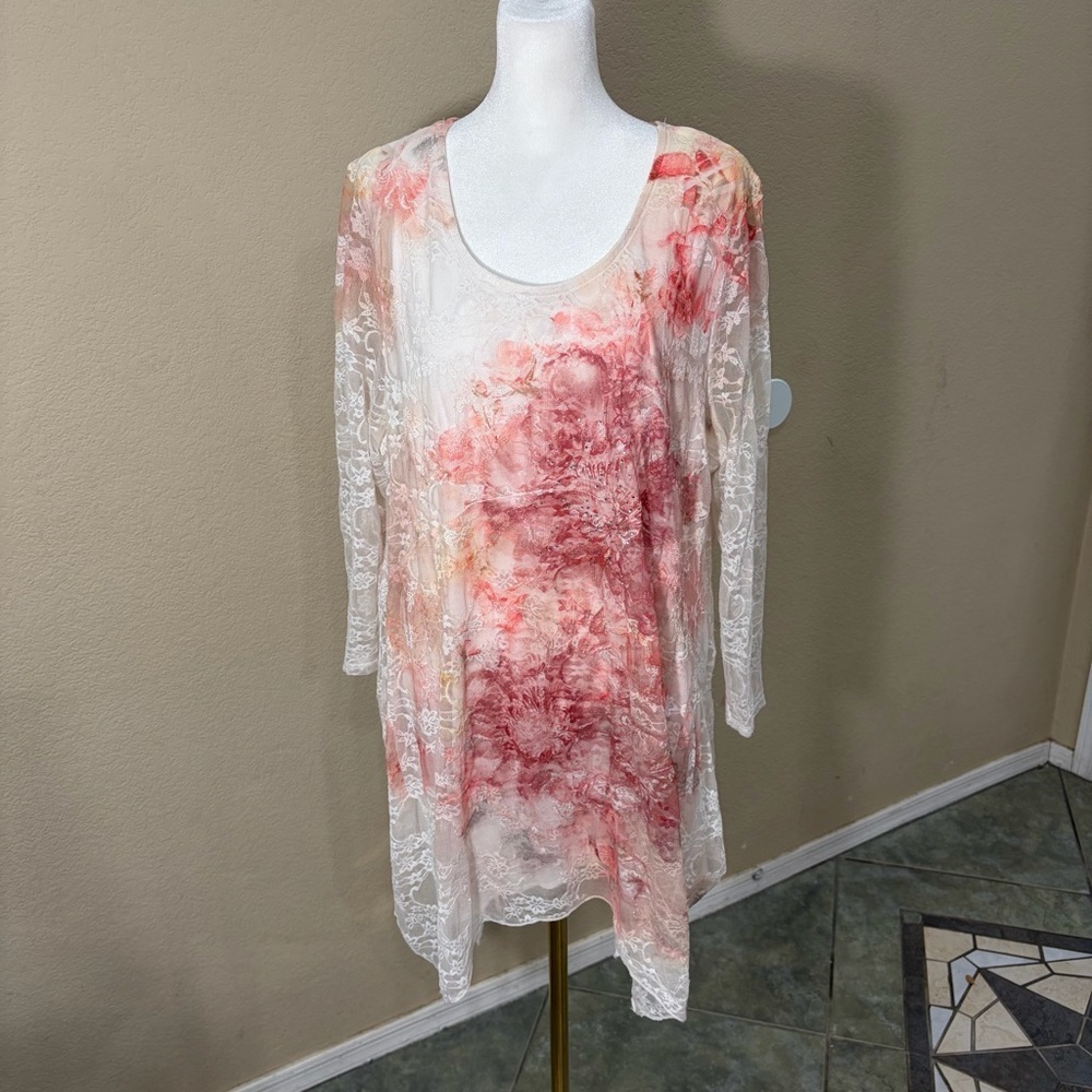 Cal Style Embellished Floral Lace Tunic Top Rhinestones Fairycore Women’s Sz 2XL